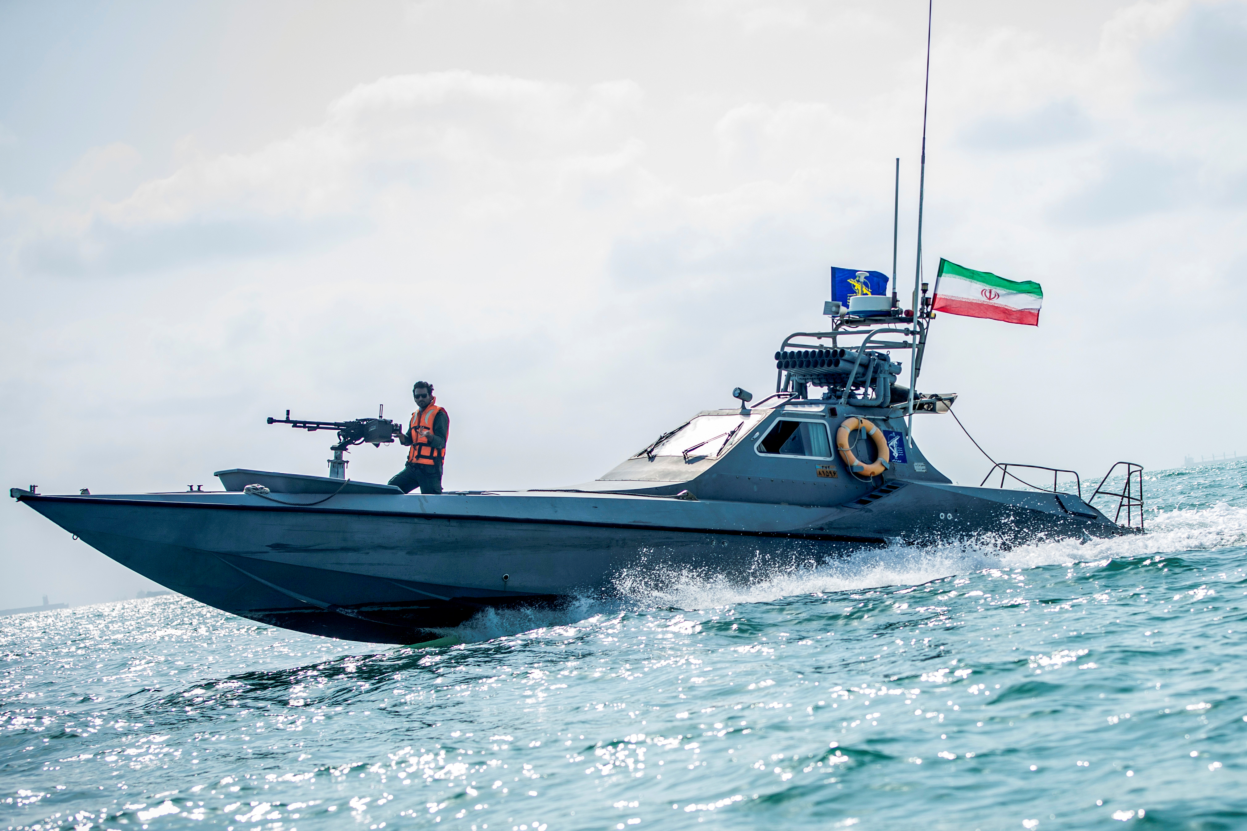An Iranian tanker in the Strait of Hormuz — the waterway where President Trump ordered the US Navy to use lethal force against any boat laying mines, April 23, 2026. Iran's IRGC called the order an "overt breach of the ceasefire." (Reuters via Al Jazeera)